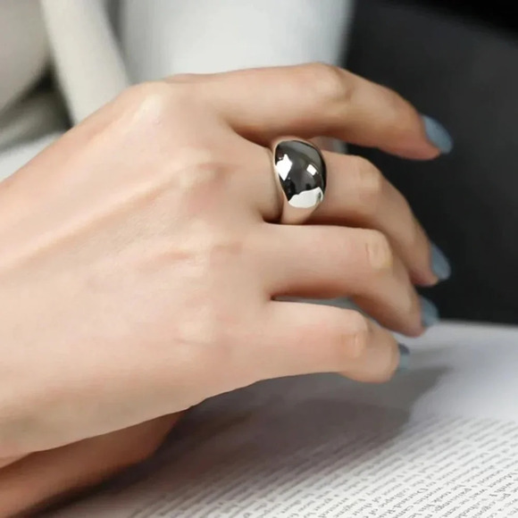 Minimalist 925 Sterling Silver Dome Ring Thick Chunky Statement Modern Ring - Picture 7 of 9